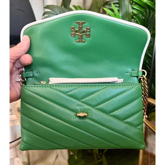 NEW!! TORY BURCH BASIL GREEN KIRA CHEVRON POP HANDBAG - Picture 10 of 14